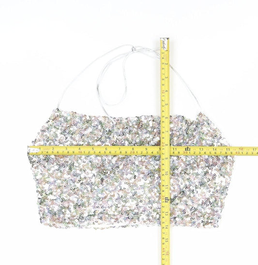 Boohoo Womens Multicoloured Sequin Halter Cropped Tank Top Size 8 Party