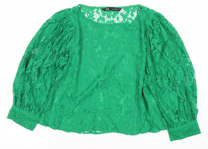 Womens UK Size S Zara Green Basic Blouse
