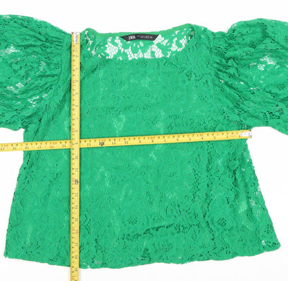 Womens UK Size S Zara Green Basic Blouse