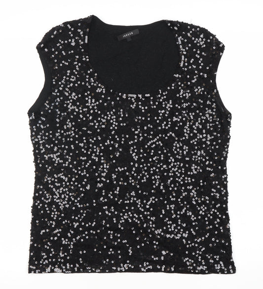 Jaeger Women’s Black Sequin Wool Sleeveless Tank Top XL