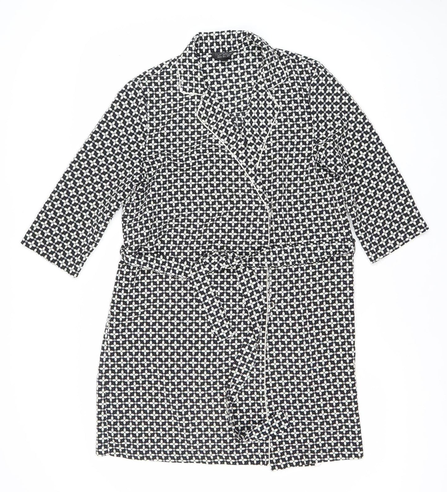 Topshop Women's Black Geometric Print Wrap Dress Size 8