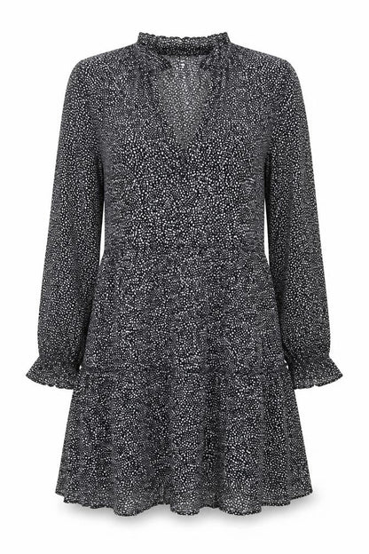 H&M Women Black Polka Dot XS Fit & Flare Long Sleeve Dress