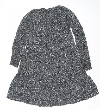 H&M Women Black Polka Dot XS Fit & Flare Long Sleeve Dress