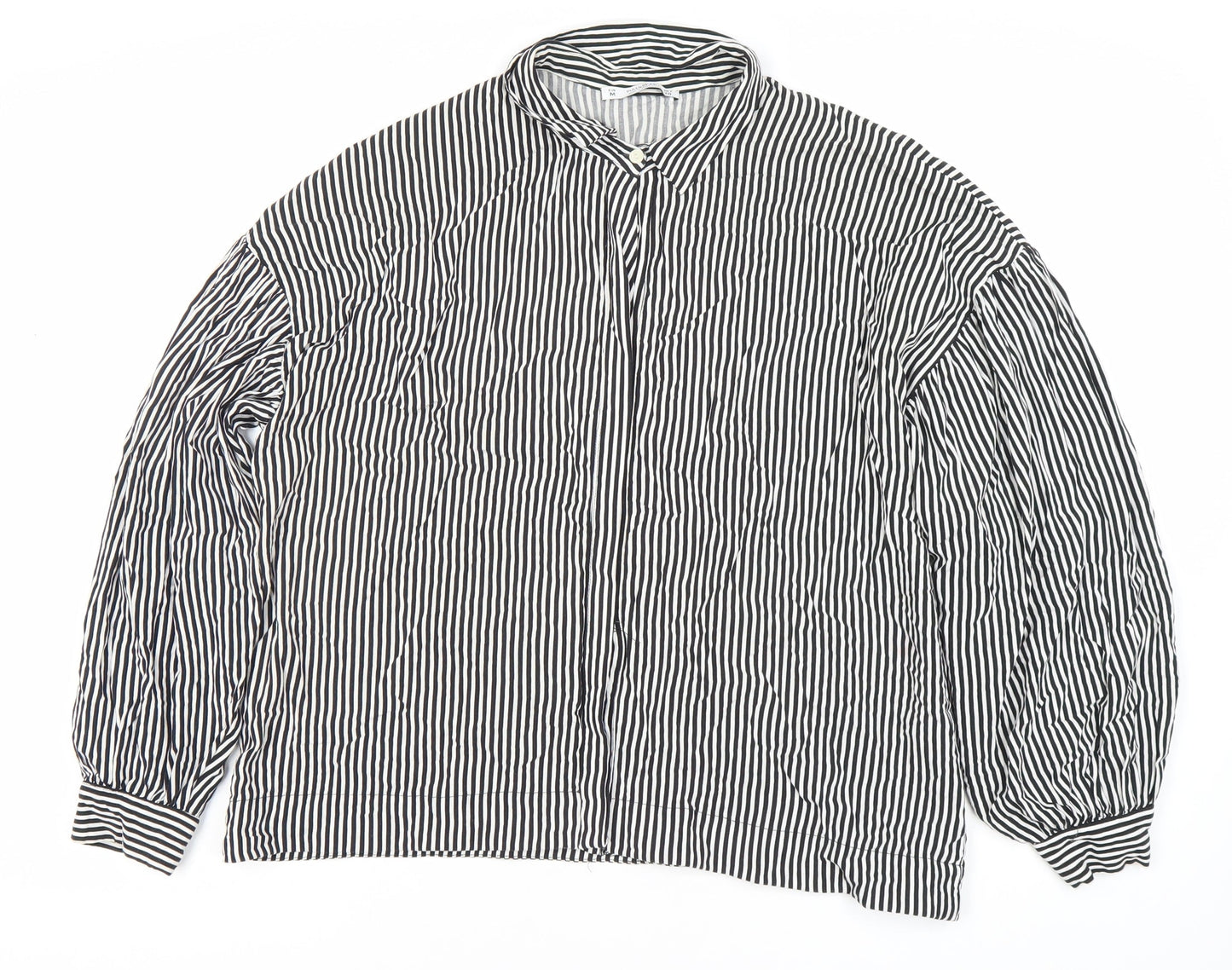 Womens UK Size M Pull&Bear Black Basic Button-Up