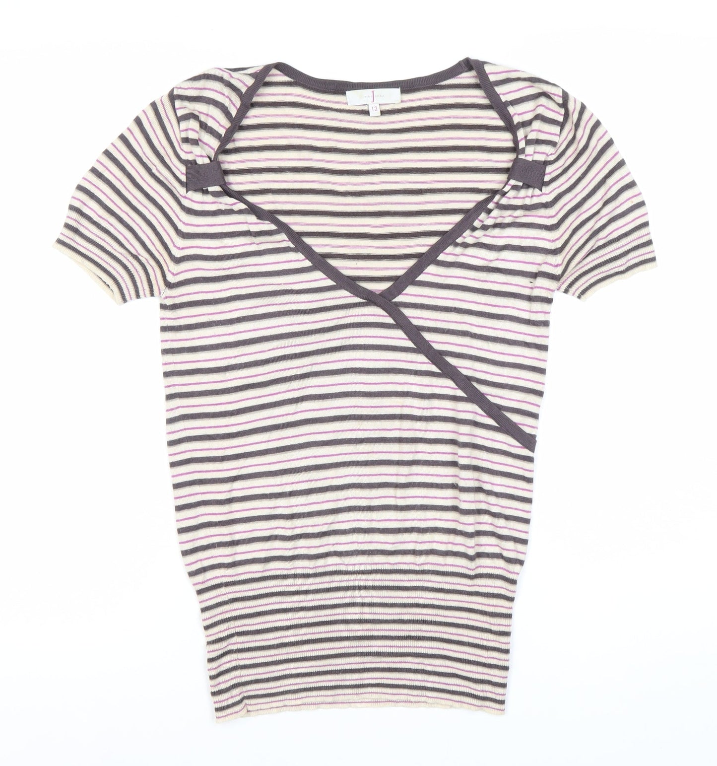 Jasper Conran Women's Multicoloured Striped Size 12 Wrap Knit T-Shirt