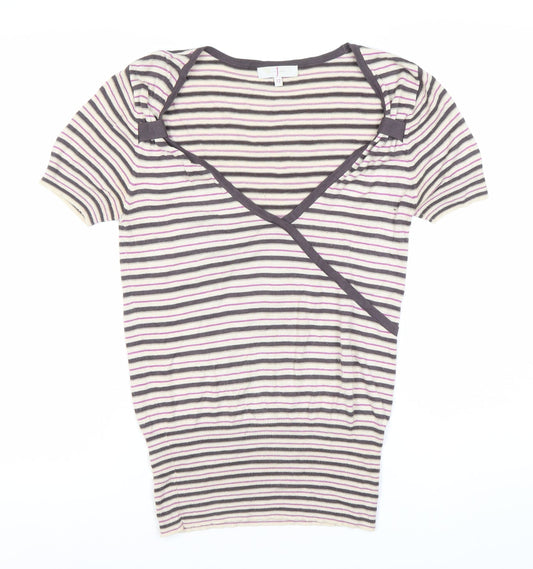 Jasper Conran Women's Multicoloured Striped Size 12 Wrap Knit T-Shirt