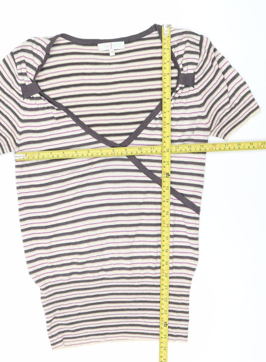 Jasper Conran Women's Multicoloured Striped Size 12 Wrap Knit T-Shirt