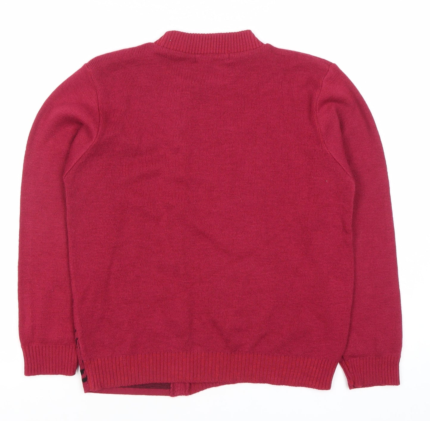 Autonomy Women's Red Floral Knit Crew Neck Long Sleeve Cardigan Size S