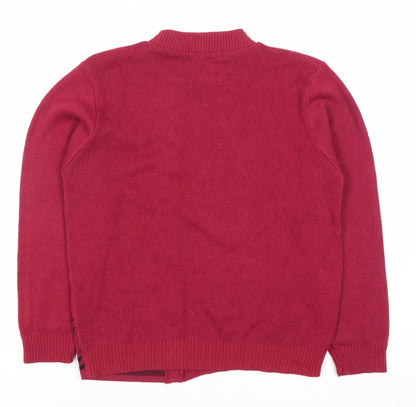 Autonomy Women's Red Floral Knit Crew Neck Long Sleeve Cardigan Size S