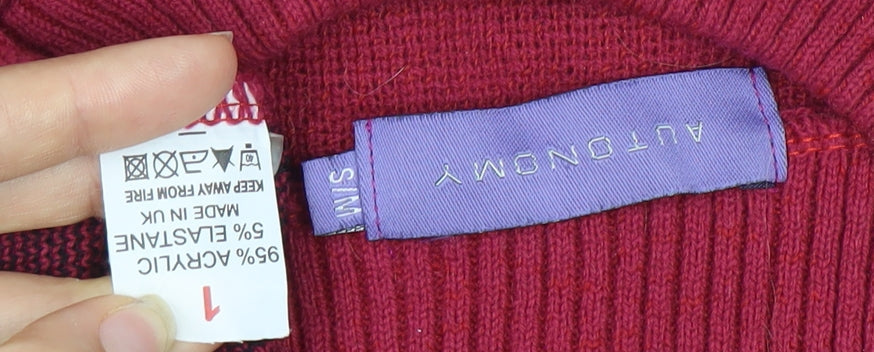 Autonomy Women's Red Floral Knit Crew Neck Long Sleeve Cardigan Size S