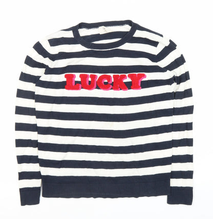 Hush Women’s Blue Striped Crew Neck Jumper S ‘Lucky’ Embroidered