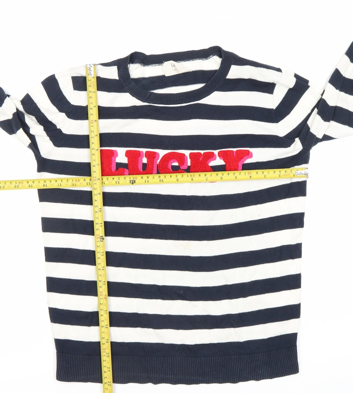 Hush Women’s Blue Striped Crew Neck Jumper S ‘Lucky’ Embroidered