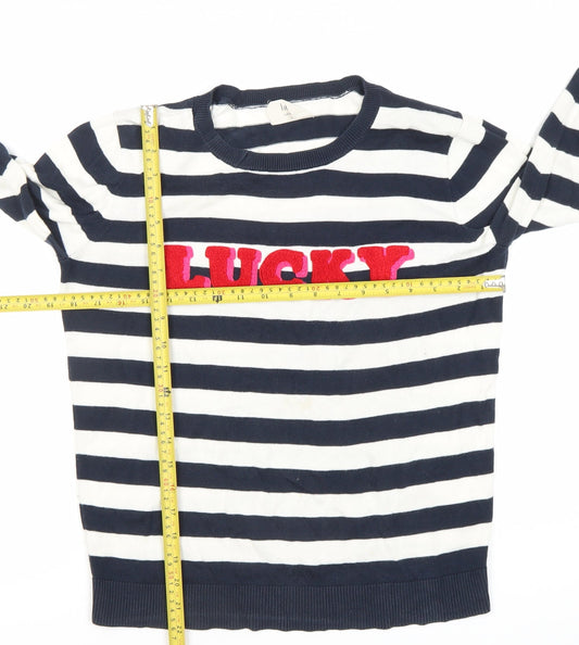 Hush Women’s Blue Striped Crew Neck Jumper S ‘Lucky’ Embroidered