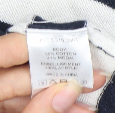 Hush Women’s Blue Striped Crew Neck Jumper S ‘Lucky’ Embroidered