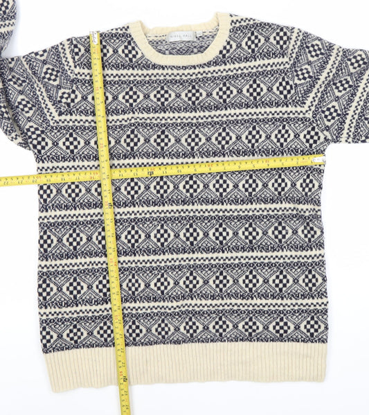 Nigel Hall Men's Blue Geometric Lambswool Jumper L Crew Neck Winter