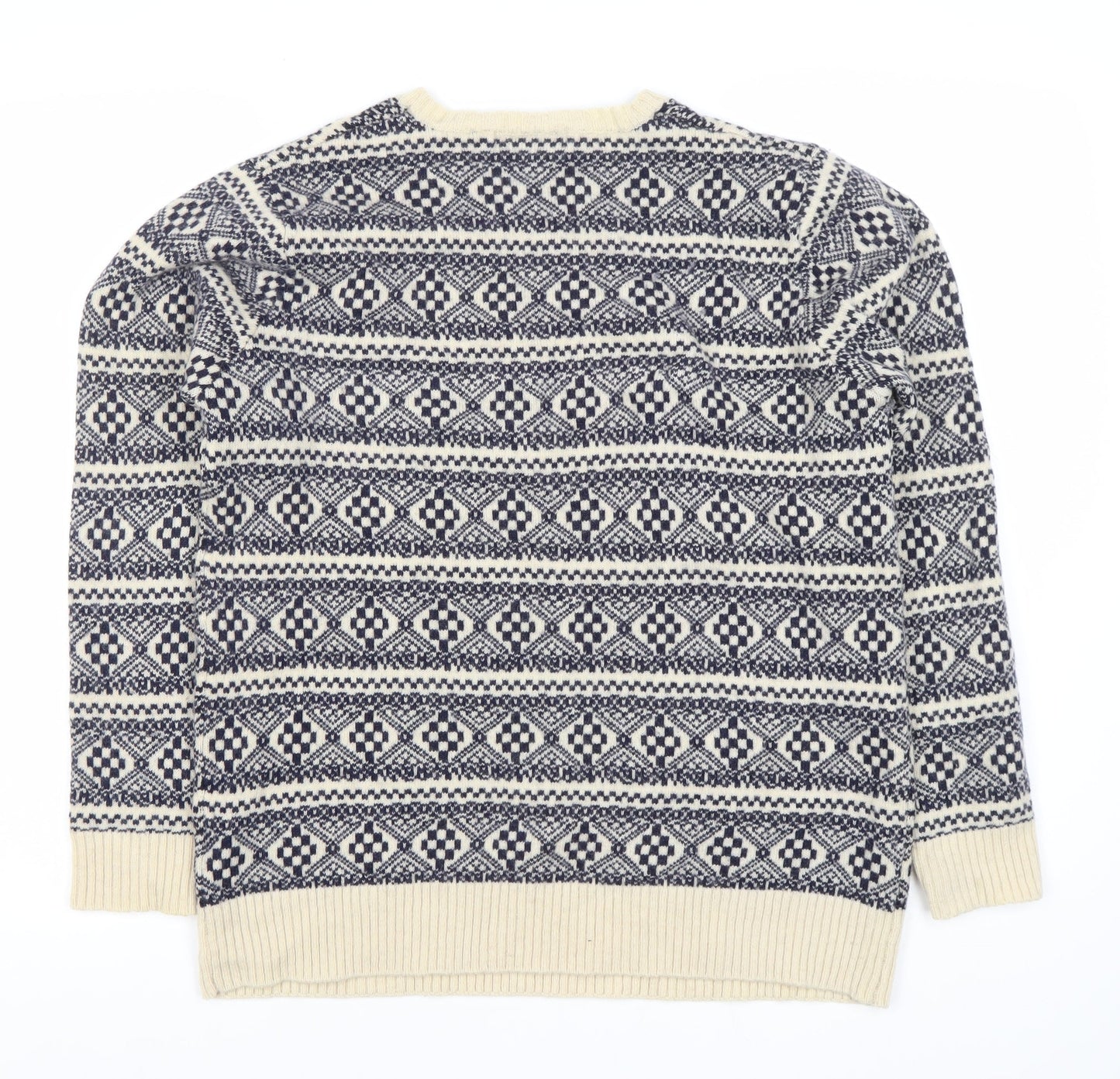 Nigel Hall Men's Blue Geometric Lambswool Jumper L Crew Neck Winter