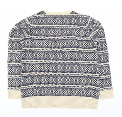 Nigel Hall Men's Blue Geometric Lambswool Jumper L Crew Neck Winter