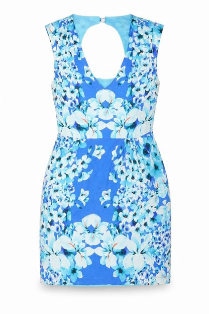 Oasis Women’s Blue Floral Silk Fit & Flare Dress Size 10 Sleeveless Scoop