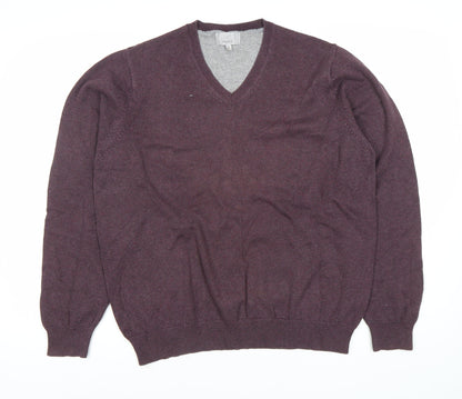 Marks and Spencer Men's Purple Cotton V-Neck Jumper L Regular Fit