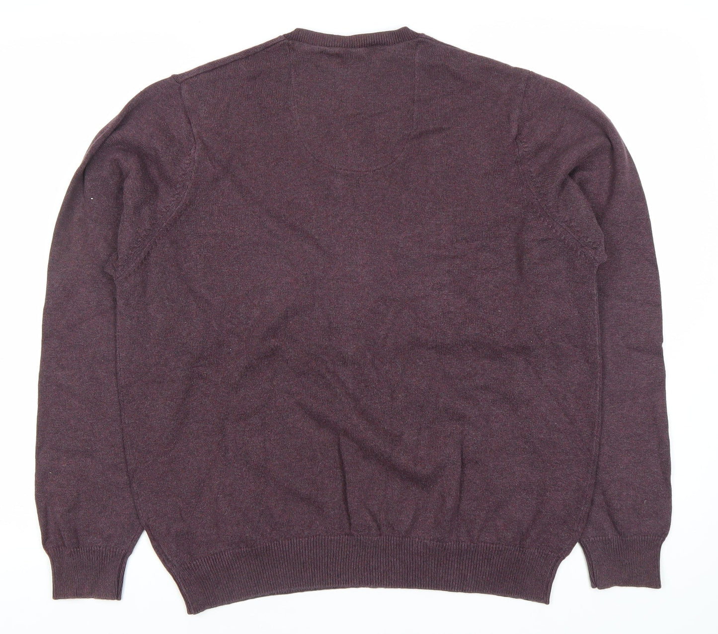 Marks and Spencer Men's Purple Cotton V-Neck Jumper L Regular Fit