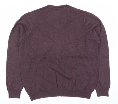 Marks and Spencer Men's Purple Cotton V-Neck Jumper L Regular Fit