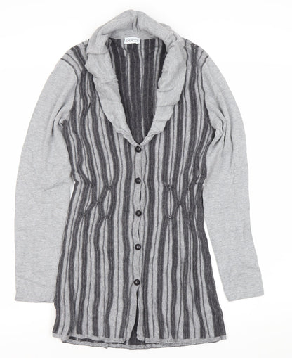 Geico Womens Grey Striped Longline Cardigan Size 12 Shawl Collar