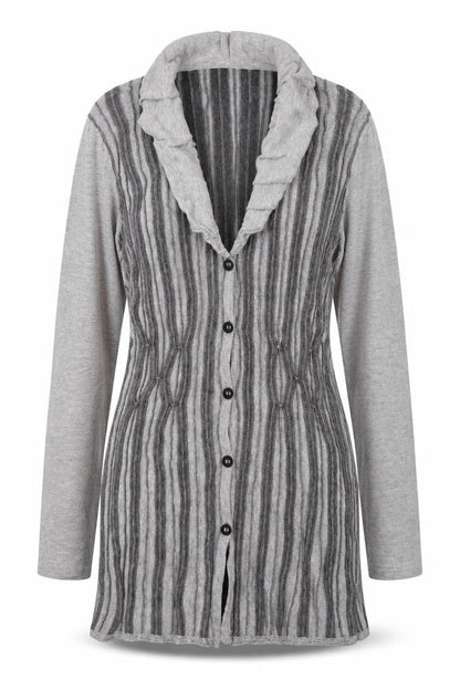 Geico Womens Grey Striped Longline Cardigan Size 12 Shawl Collar