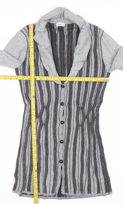 Geico Womens Grey Striped Longline Cardigan Size 12 Shawl Collar