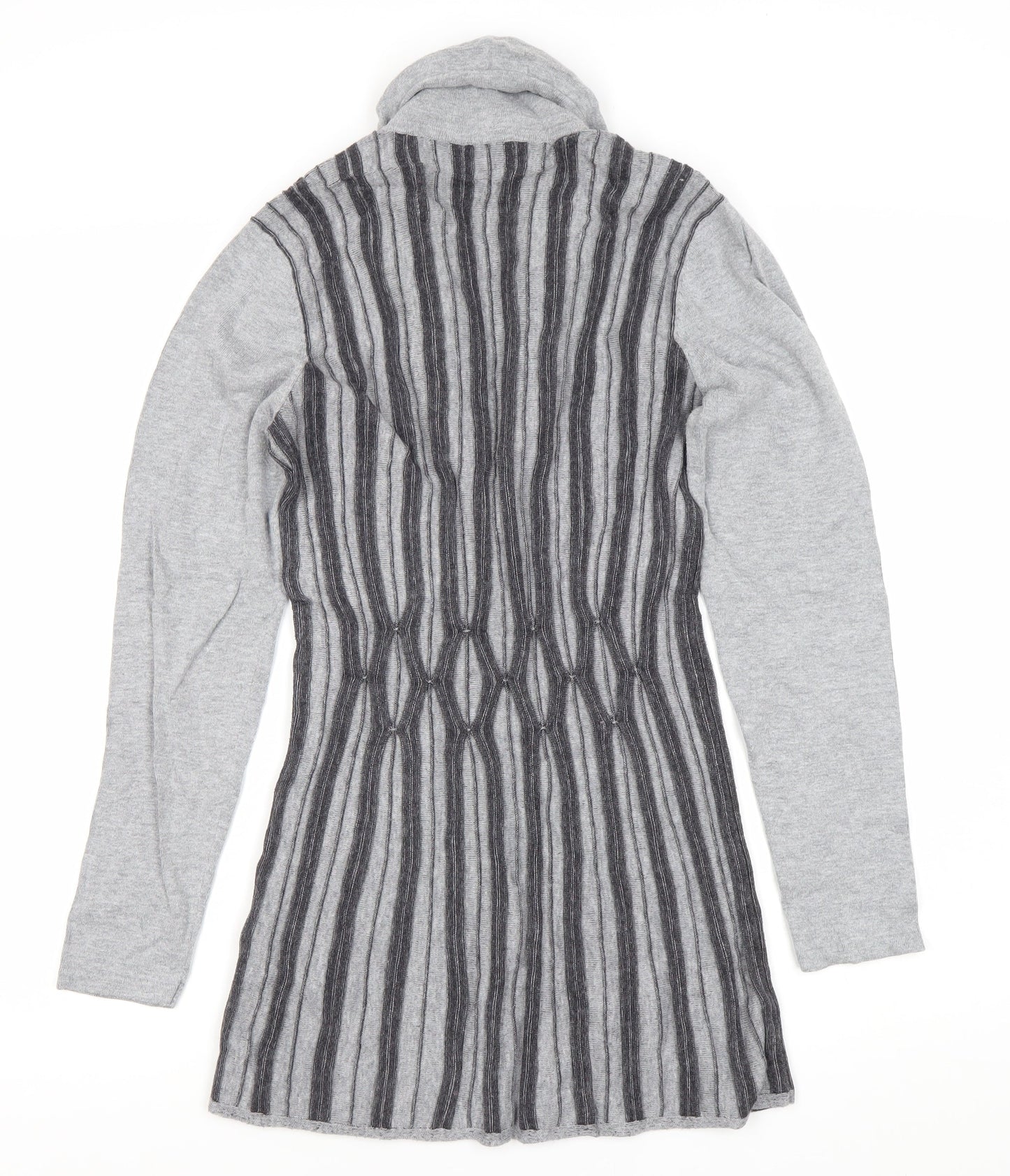 Geico Womens Grey Striped Longline Cardigan Size 12 Shawl Collar
