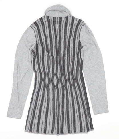 Geico Womens Grey Striped Longline Cardigan Size 12 Shawl Collar