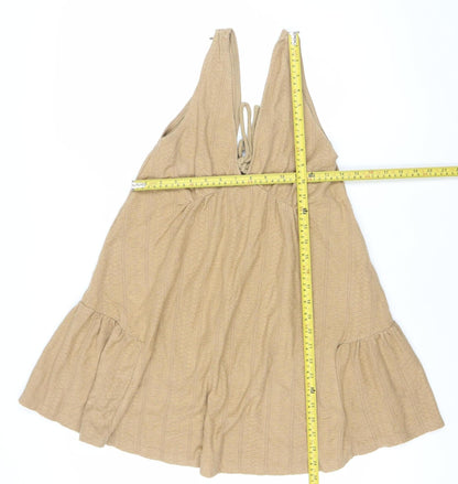 Pull&Bear Women's Beige Sleeveless A-Line Knit Dress Size S