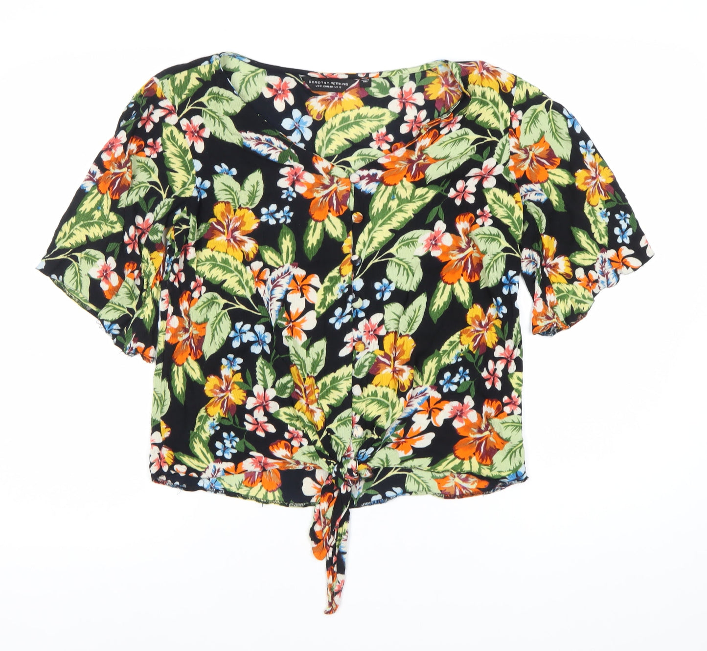 Dorothy Perkins Women’s Multicoloured Floral Tie-Front Cropped Blouse UK 12
