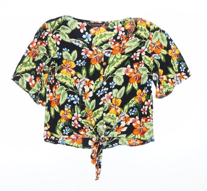 Dorothy Perkins Women’s Multicoloured Floral Tie-Front Cropped Blouse UK 12
