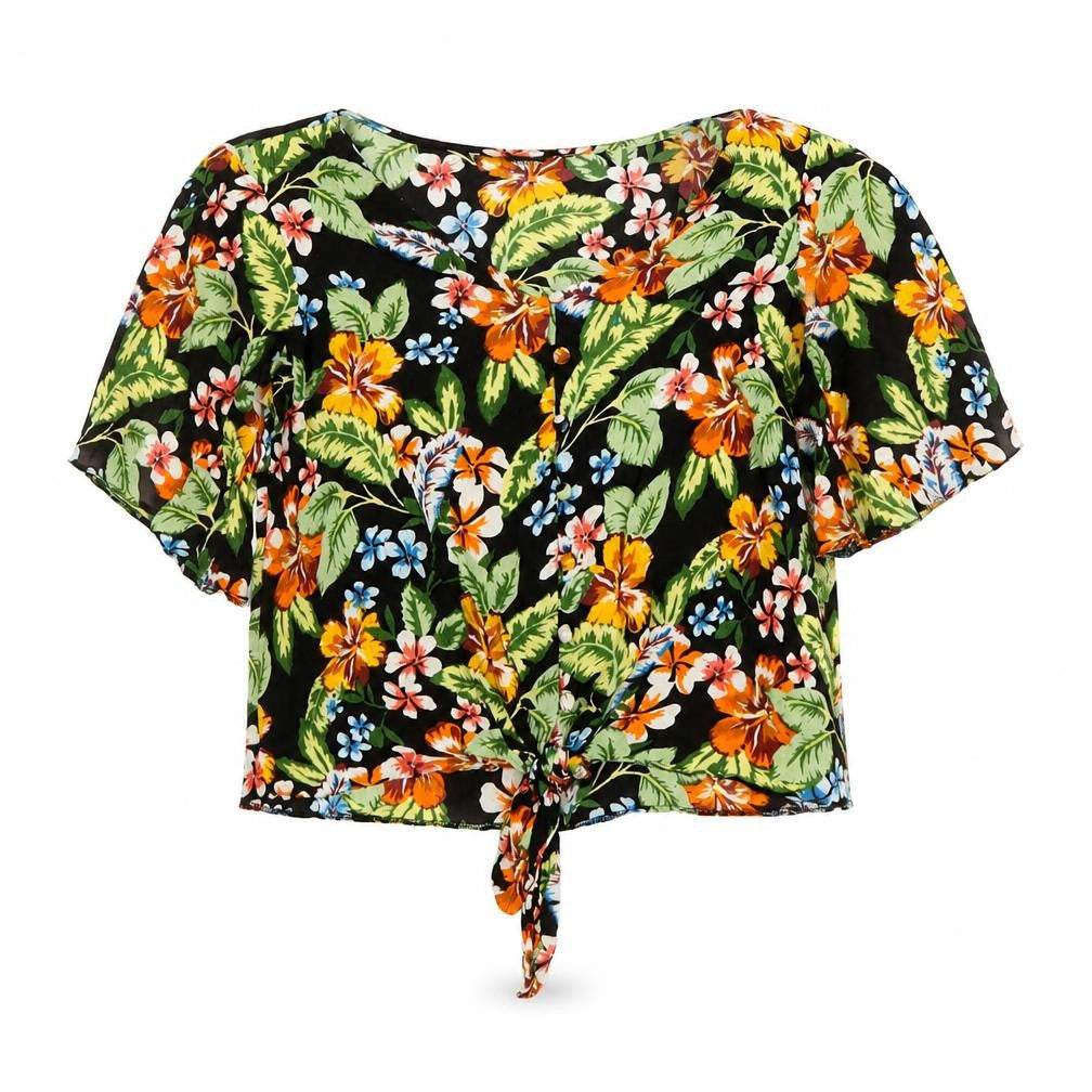 Dorothy Perkins Women’s Multicoloured Floral Tie-Front Cropped Blouse UK 12