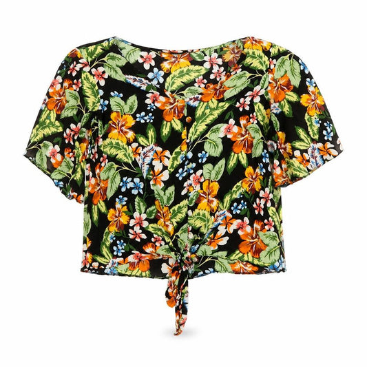 Dorothy Perkins Women’s Multicoloured Floral Tie-Front Cropped Blouse UK 12