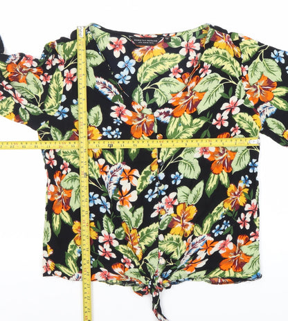Dorothy Perkins Women’s Multicoloured Floral Tie-Front Cropped Blouse UK 12