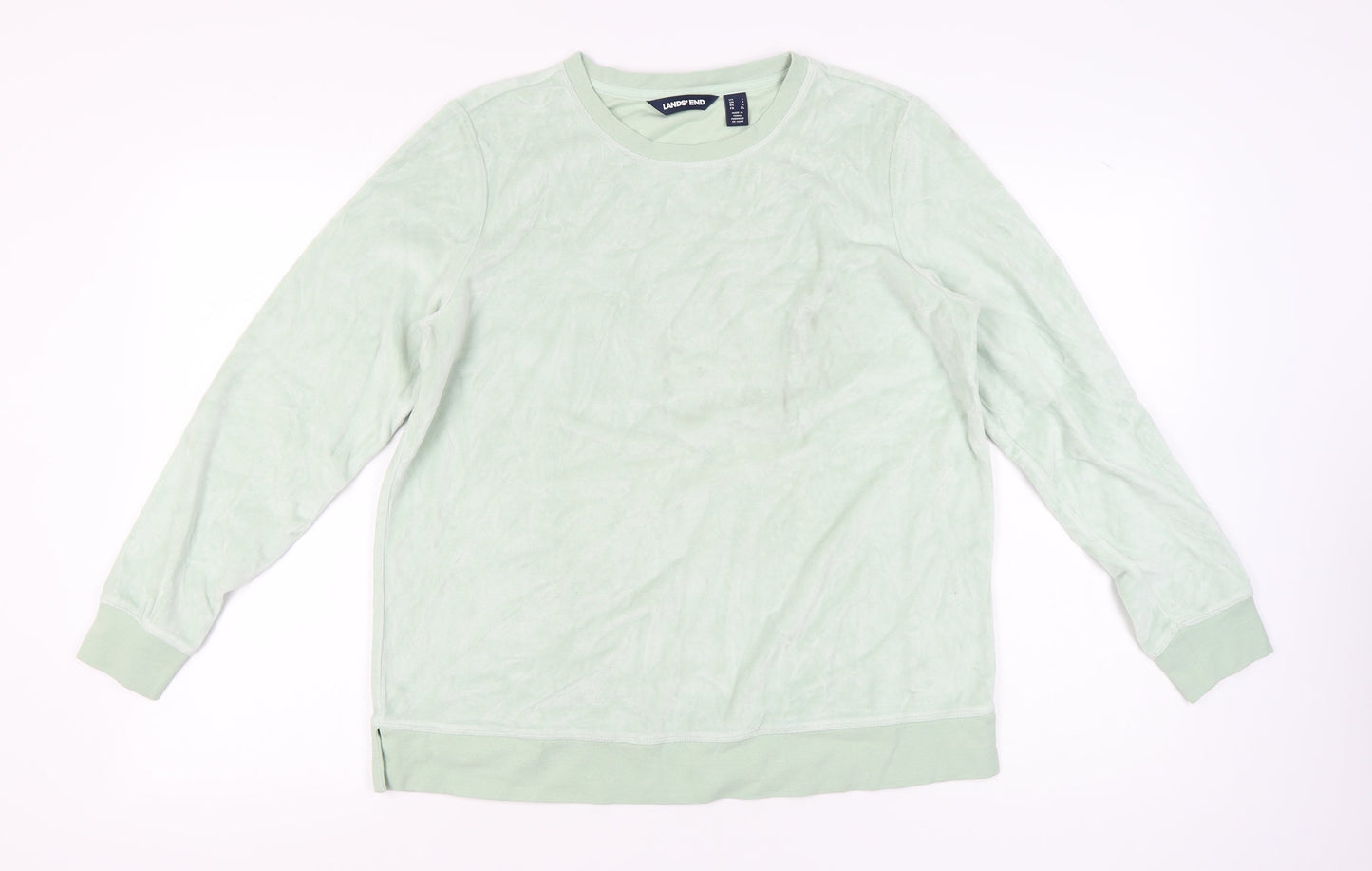 Lands' End Women Green L Pullover Sweatshirt Crew Neck Long Sleeve