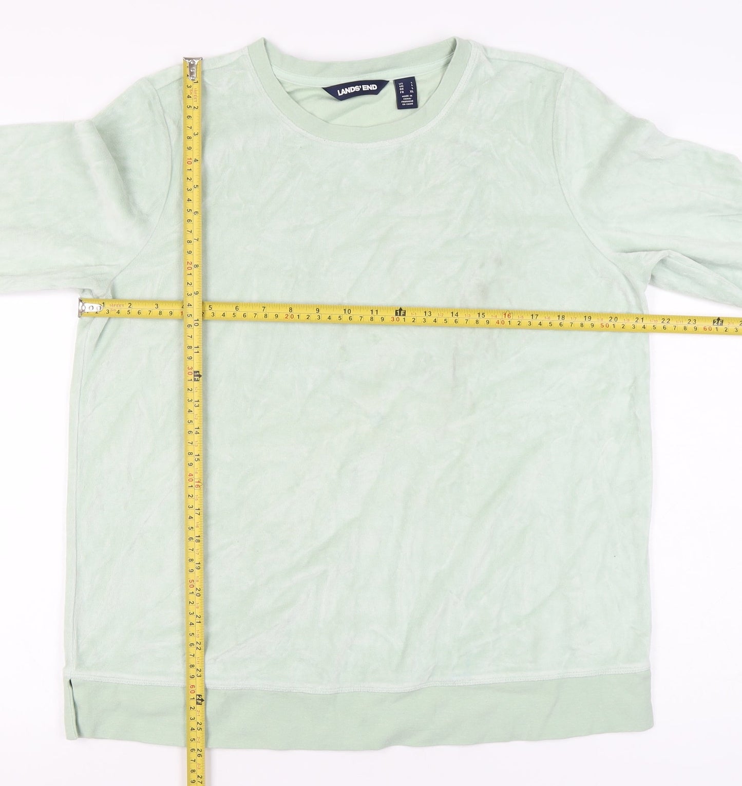 Lands' End Women Green L Pullover Sweatshirt Crew Neck Long Sleeve