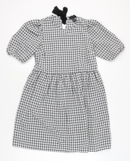 New Look Women's Black Check A-Line Puff Sleeve Dress Size 8