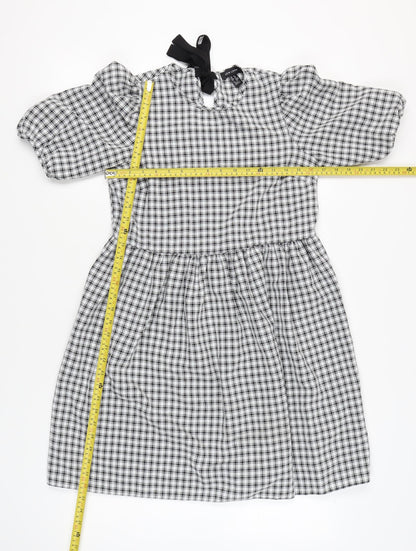 New Look Women's Black Check A-Line Puff Sleeve Dress Size 8
