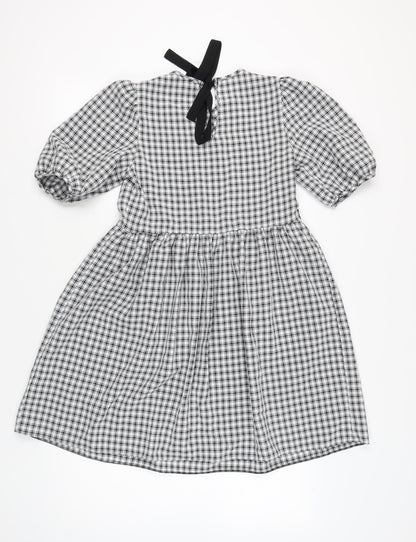 New Look Women's Black Check A-Line Puff Sleeve Dress Size 8