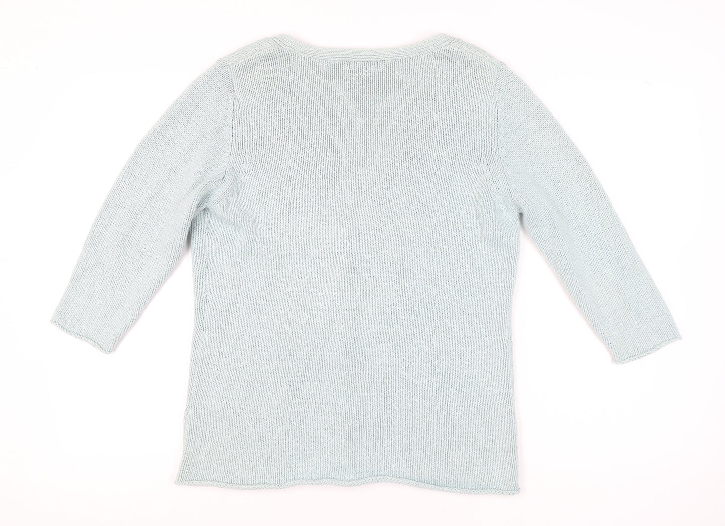 Monsoon Women Blue Size 14 V-Neck 3/4 Sleeve Cotton Cardigan