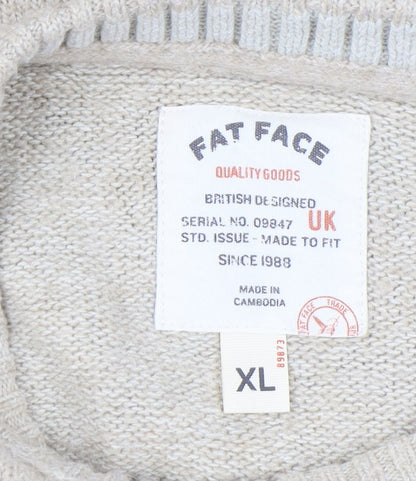 Fat Face Men's Beige XL Crew Neck Pullover Jumper Knit Autumn Winter