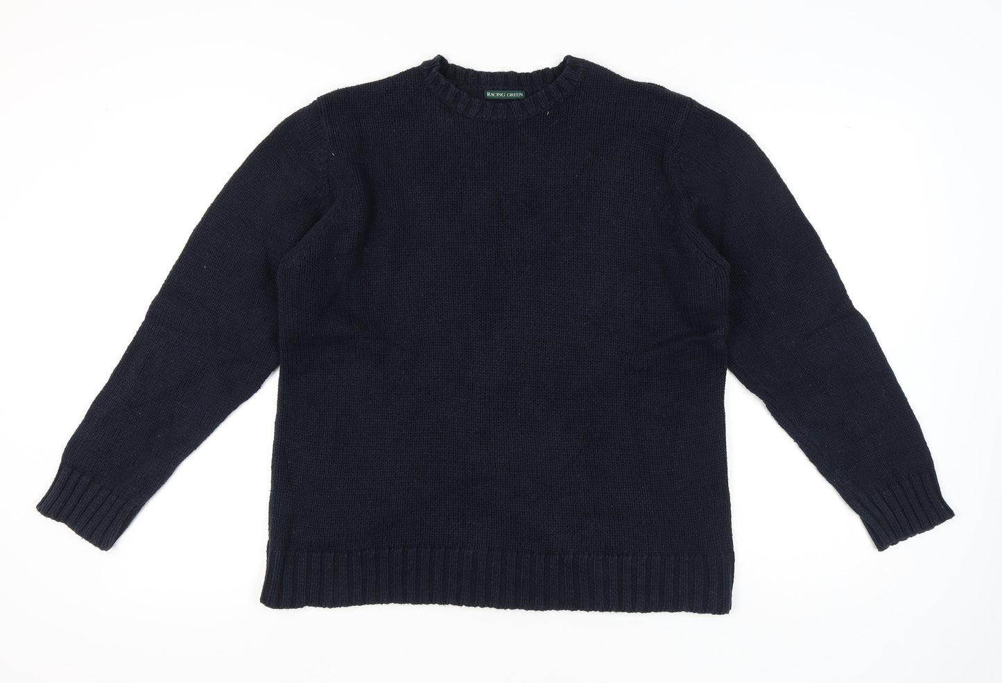 Racing Green Men's Blue Cotton Crew Neck Jumper M Regular Fit