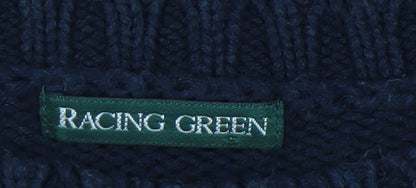 Racing Green Men's Blue Cotton Crew Neck Jumper M Regular Fit