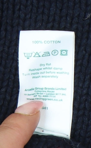 Racing Green Men's Blue Cotton Crew Neck Jumper M Regular Fit