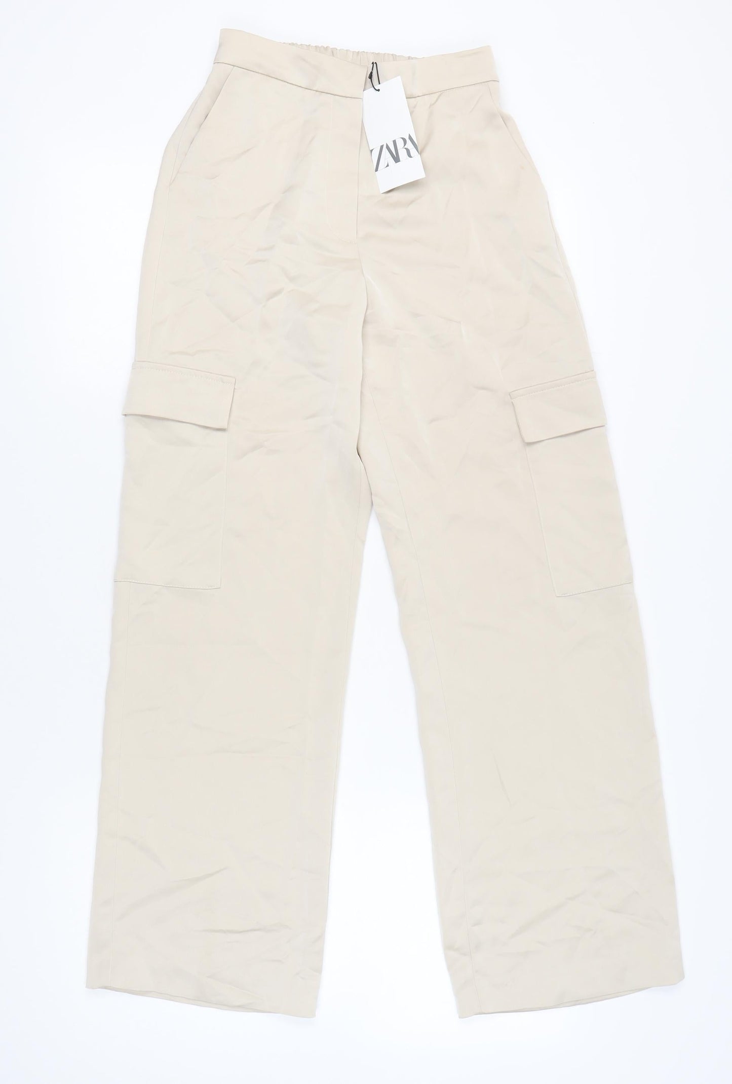 Womens UK Size XS Zara Regular Fit Cargo Beige Trousers
