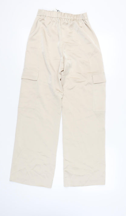 Womens UK Size XS Zara Regular Fit Cargo Beige Trousers