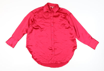 H&M Women’s Pink Satin Long Sleeve Button-Up Shirt XS