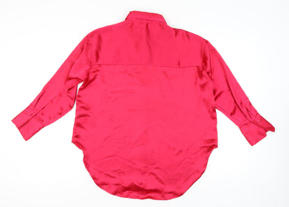 H&M Women’s Pink Satin Long Sleeve Button-Up Shirt XS